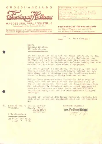 Ferdinand Heiland Fahrrad-Grosshandlung Schreiben 1932