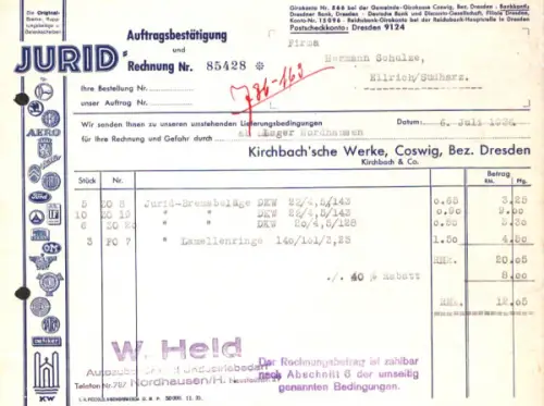 Jurid Rechnung 1936