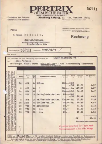 Petrix Chemische Fabrik Abt. Leipzig Rechnung 1934 / 1935