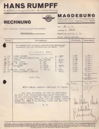 Hans Rumpff Magdeburg Rechnung 1930