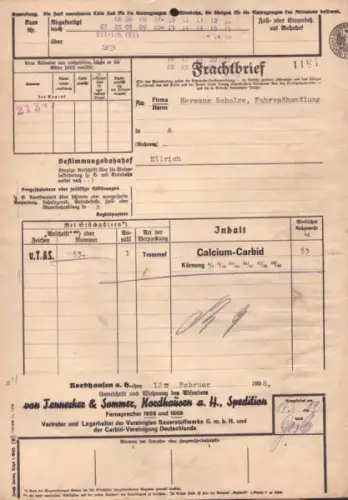 Spedition v. Tennecker & Sommer Nordhausen Frachtbrief 1938