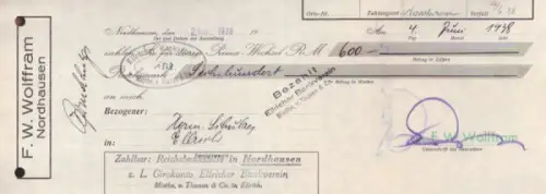 F. W. Wolfram Nordhausen a. Harz Wechsel 1938