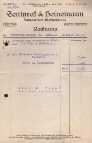 Zentgraf & Heinemann 2 Rechnungen 1929 / 1935