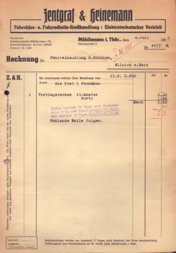 Zentgraf & Heinemann Rechnung 1936