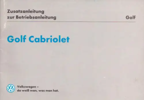 VW Golf 3 Cabriolet Zustatz-Bedienungsanleitung 2.1996