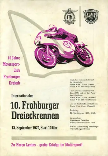 Programm 10. Froburger Dreieckrennen 1970