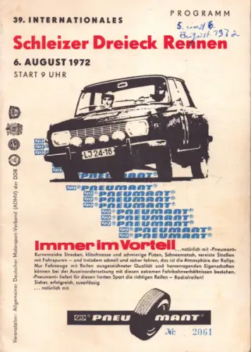 Programm 39. Schleizer Dreieck-Rennen 6.8.1972