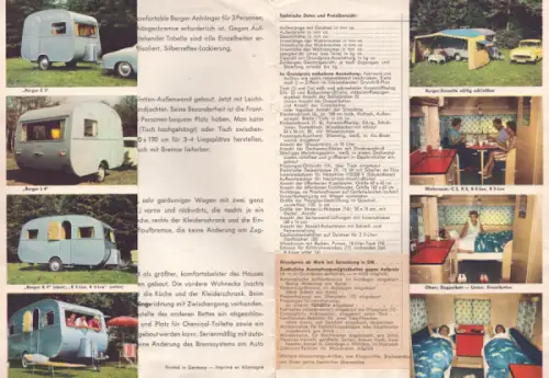 Berger Wohnwagen Prospekt ca. 1960