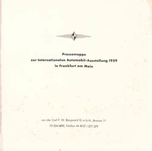 Borgward Pressemappe IAA 1959 Frankfurt am Main