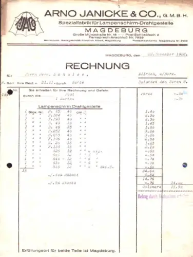 Arno Janicke & Co Magdeburg Rechnung 1928