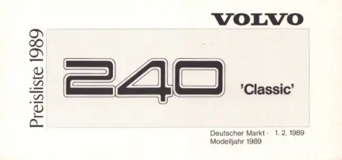 Volvo 240 Classic Preisliste 2.1989