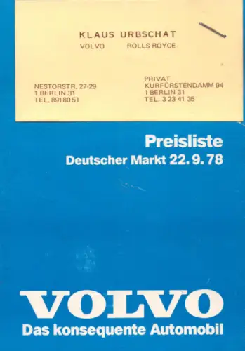 Volvo Preisliste 9.1978