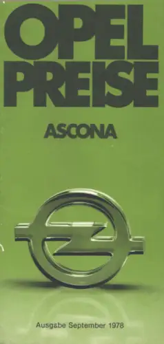 Opel Ascona B Preisliste 9.1978