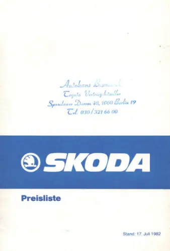 Skoda Preisliste 7.1982