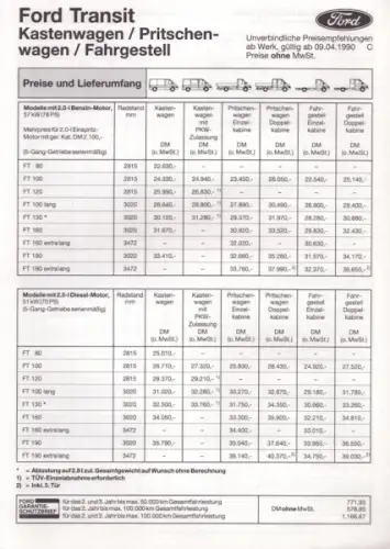 Ford Transit Preisliste 4.1990