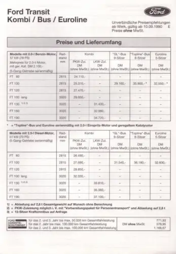 Ford Transit Preisliste 9.1990