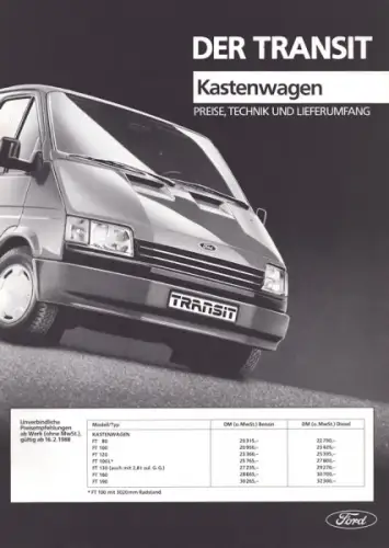 Ford Transit Preisliste 2.1988