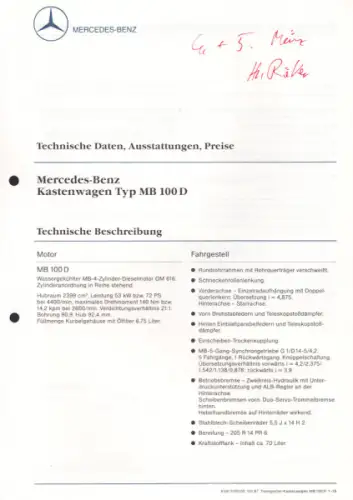 Mercedes-Benz MB 100 D Angebot 8.1987