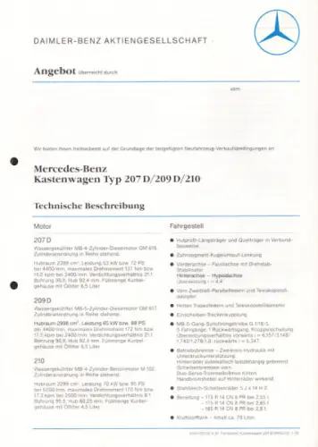 Mercedes-Benz Typ 207 / 209 / 210 Angebot 1985