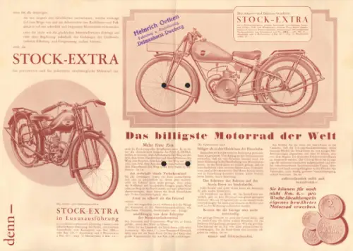 Stock Extra Leichtmotorrad Prospekt ca. 1930