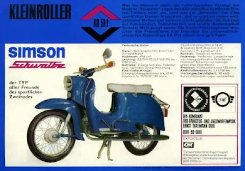 Simson Kleinroller Typ KR 51/1 Schwalbe Prospekt 1970