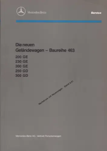 Mercedes-Benz Baureihe 463 Reparaturanleitung 8.1991