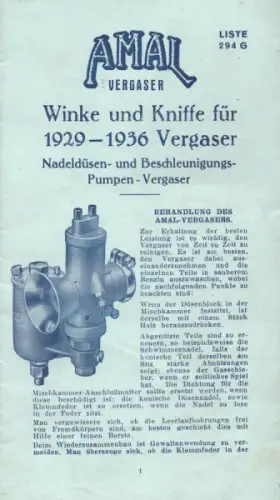 Amal Winke und Kniffe für 1929-1936 Vergaser