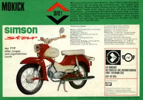 Simson Mokick Star SR 4-2/1 Prospekt 1970