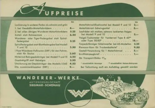 Wanderer Preisliste Motorfahrrad 7.1938