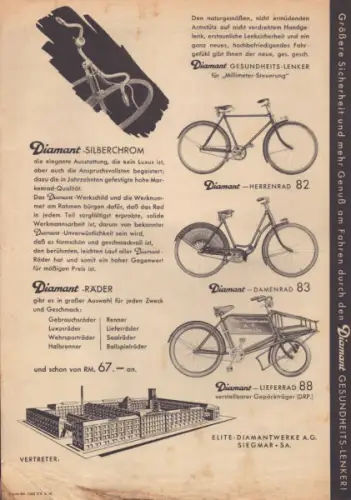 Diamant Silber-Chrom Fahrrad Prospekt 1935