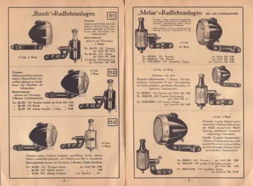 Sauer & Braun Fahrradbeleuchtung Prospekt 1938/39