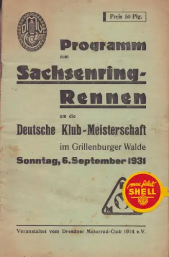 Programm Sachsenringrennen im Grillenburger Walde 6.9.1931
