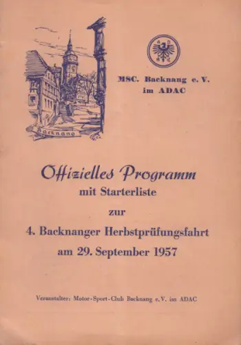 Programm Backnanger Herbstprüfungsfahrt 29.9.1957