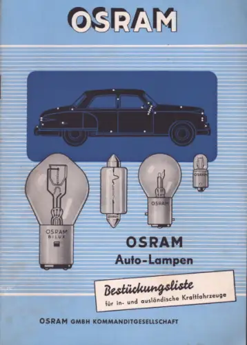Osram Auto-Lampen Bestückungsliste 1955