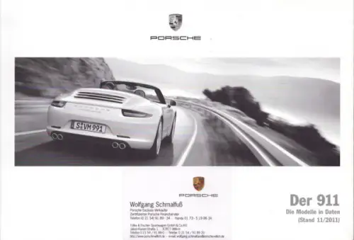 Porsche 911 Carrera Typ 991 Daten-Prospekt 11.2011