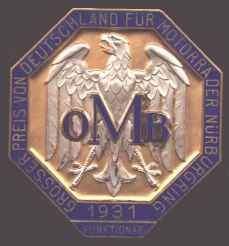 Plakette OMB Nürburgring für Funktionäre 1931