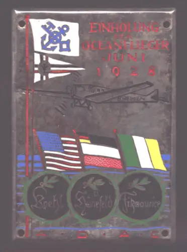 Plakette ADAC Einholung der Ozeanflieger Juni 1928