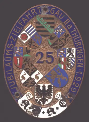 Plakette ADAC Jubiläums-Zielfahrt Gau IIa Thüringen 1.9.1929