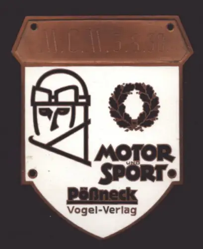 Plakette Motor & Sport Pößneck, Vogel Verlag 3.8.1930