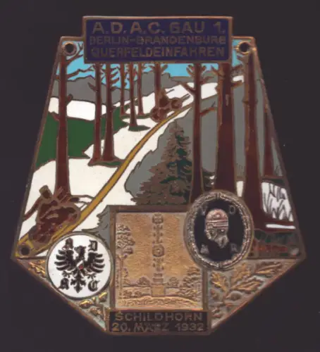 Plakette ADAC Gau I Querfeldeinfahrt Schildhorn / Brandenburg 20.3.1932