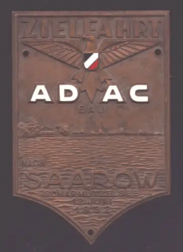 Plakette ADAC Gau I Zielfahrt nach Saarow / Scharmützelsee 12.6.1932