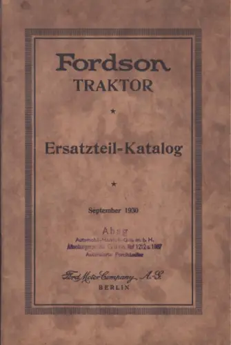Fordson Traktor Ersatzteilliste 9.1930