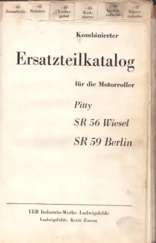 IWL Pitty, SR 56 Wiesel und SR 59 Berlin Ersatzteilliste 1959