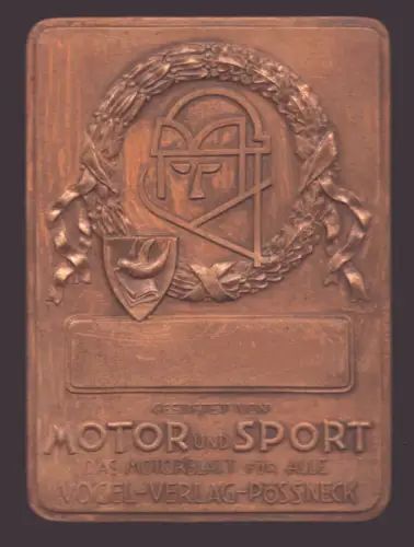Plakette Motor & Sport Pößneck, Vogel Verlag 1920er Jahre
