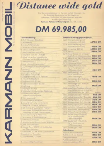 VW LT Karmann Mobil Preisliste 8.1995