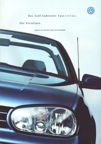 VW Golf 4 Cabriolet Sportline Preisliste 9.2000