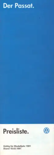 VW Passat B 3 Preisliste 3.1991