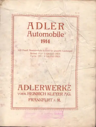 Adler Automobile Katalog 1914