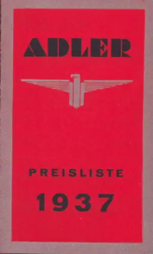 Adler Preisliste 1937