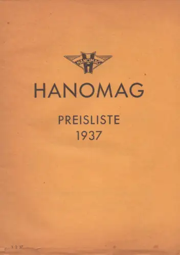 Hanomag Preisliste 3.2.1937